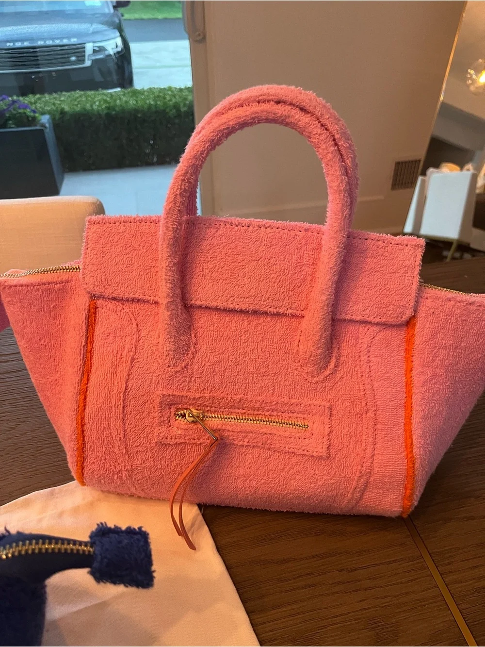 New Celine Pink Terry Tote Bag with Orange Trim -